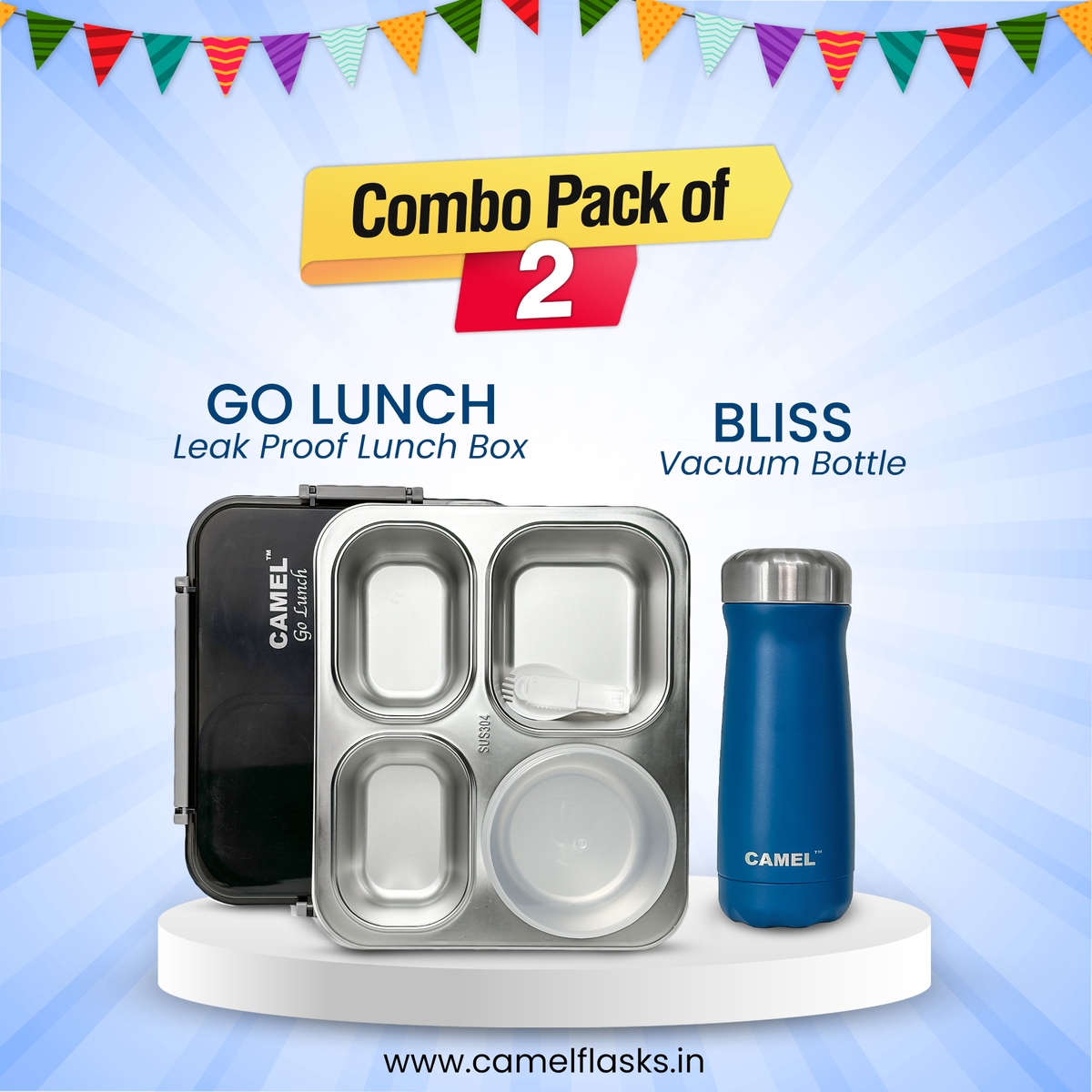 Go Lunch Tiffin + Bliss Bottle ( Set of 2)