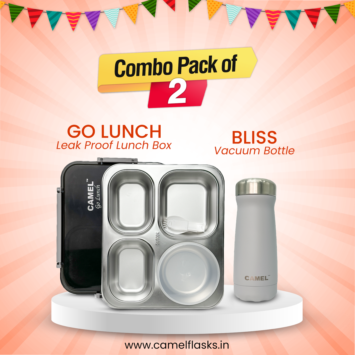 Go Lunch Tiffin + Bliss Bottle ( Set of 2)