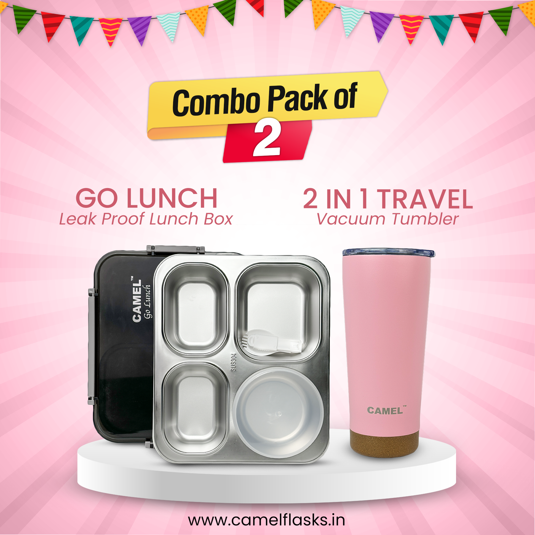 Go Lunch Tiffin + 2 in 1 Tumbler (Set of 2)