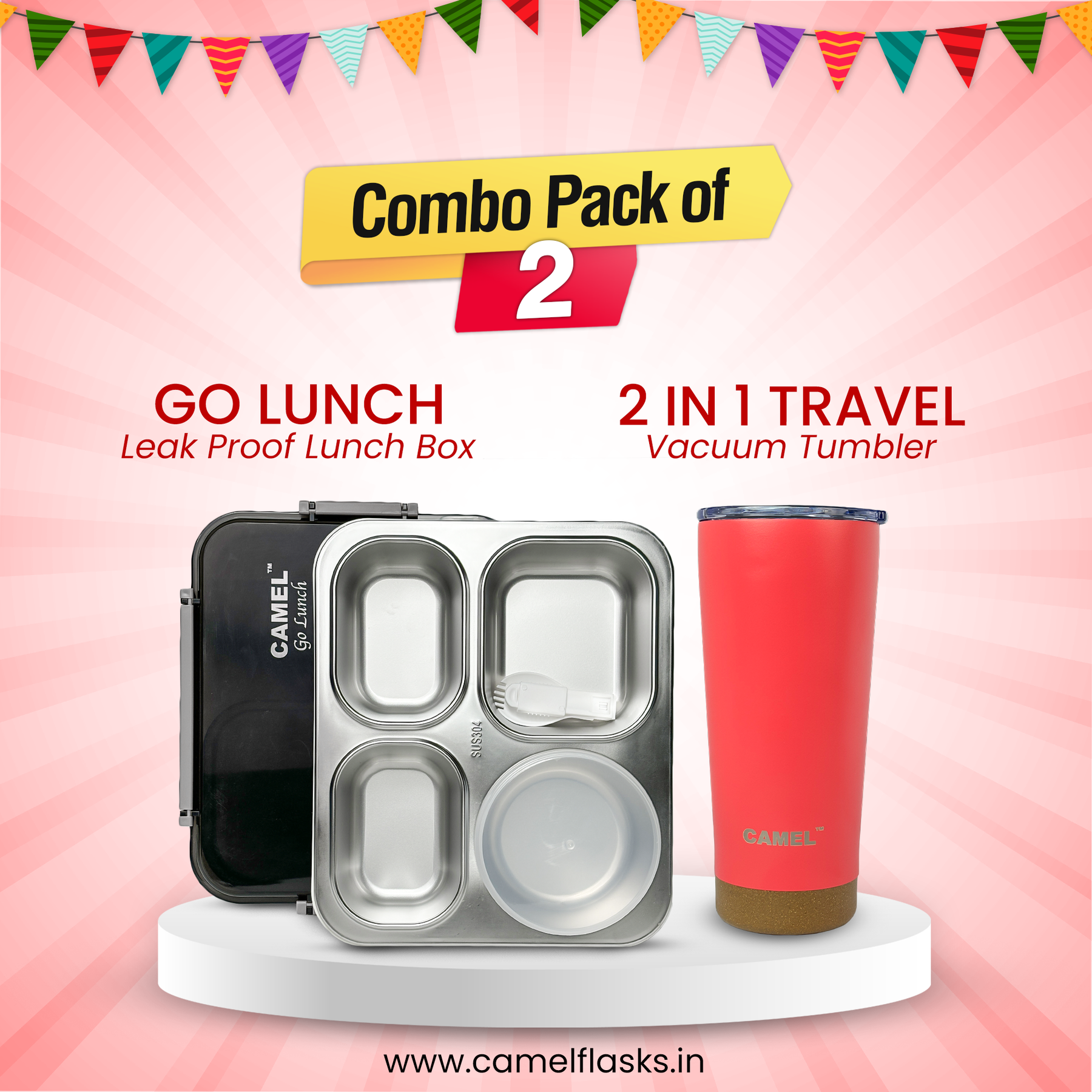 Go Lunch Tiffin + 2 in 1 Tumbler (Set of 2)