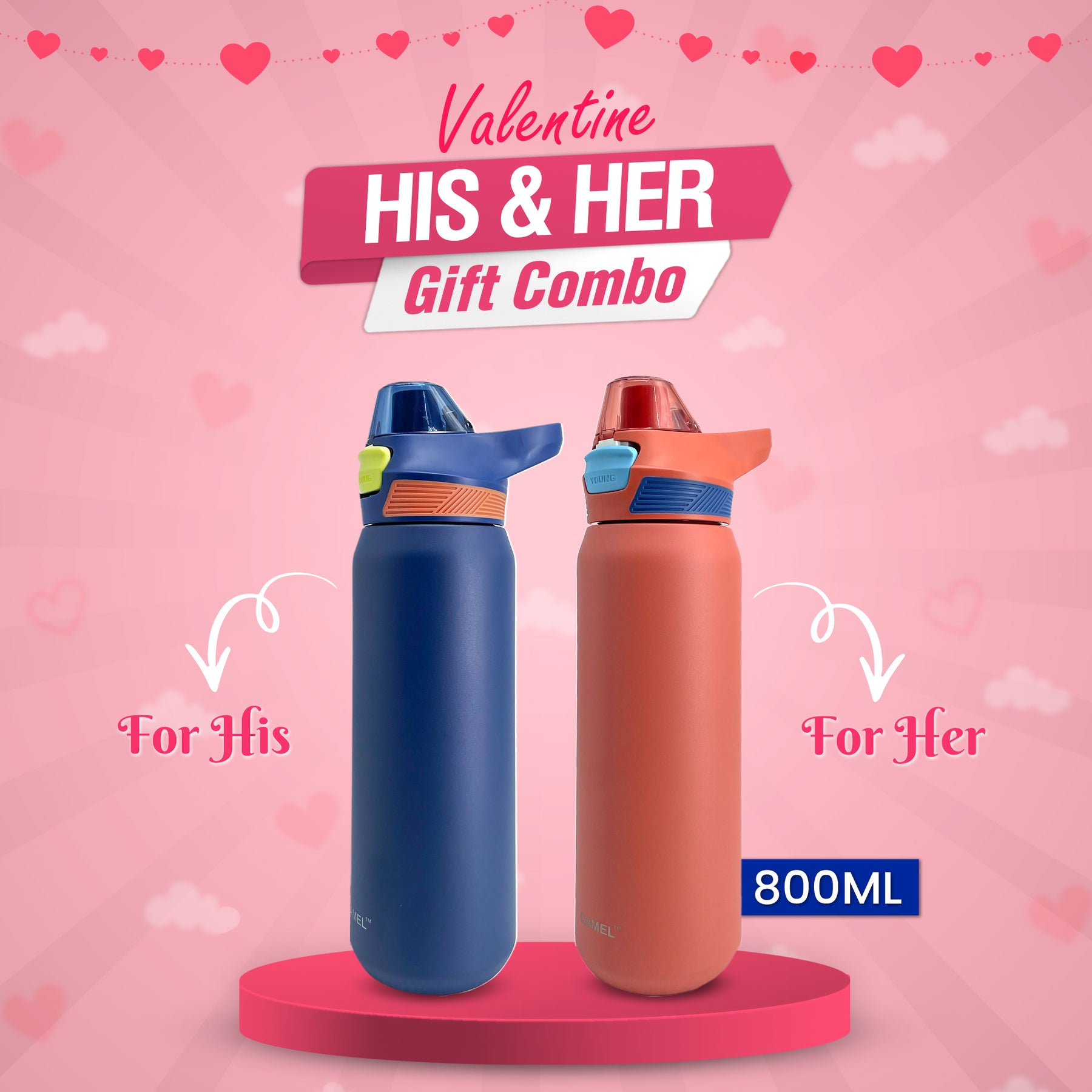 Sportflow Vacuum Bottle (Valentine His & Her Combo)